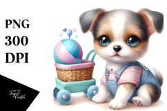 Digital Watercolor Cute Baby Dog PNG Product Image 1