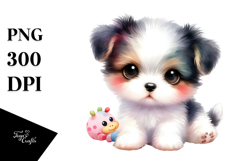 Digital Watercolor Cute Baby Dog PNG Product Image 1