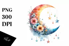 Vibrant Half Moon with Flowers, Transparent PNG Product Image 1