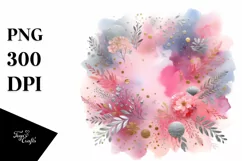 Colorful Pinkish Watercolor Background with Silver Foil Product Image 3