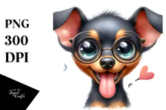 Happy Doberman Pinscher Pup, Watercolor PNG Product Image 1