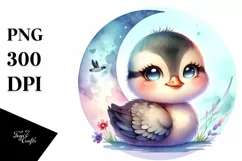 Smiling Cute Baby Canada Goose in Moon | Clipart Product Image 1