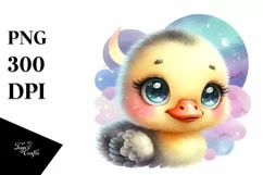 Smiling Cute Baby Canada Goose in Moon | Clipart Product Image 1