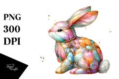Colorful Pastel Bunny with Golden Insertions, PNG Product Image 1
