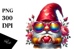 Valentines Gnome with Heart Sunglasses Showing Heart Sign Product Image 1