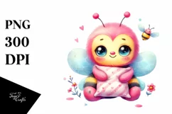 Smiling Cute Baby Bee with Pillow PNG Product Image 1