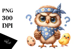 Confused Owl Chick Bandana Illustration | Clipart Product Image 1