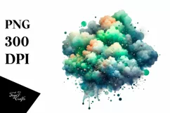 Colorful Greenish Watercolor Cloud with Metallic Insertions Product Image 1