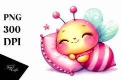 Smiling Cute Baby Bee with Pillow PNG Product Image 1