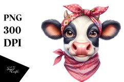 Cow Watercolor Cow Portrait with Housewife Bandana and Goofy Product Image 3