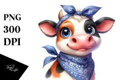 Cow Watercolor Cow Portrait with Housewife Bandana and Goofy Product Image 1