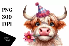 Highland Cow Party Hat Big Eyes | Clipart Product Image 3