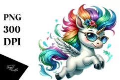 Funny Unicorn Jumping with Cool Haircut, Transparent PNG Product Image 1