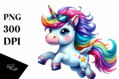 Funny Unicorn Jumping with Cool Haircut, Transparent PNG Product Image 1