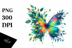Vibrant Butterfly in Abstract Frame, Watercolor PNG Product Image 1