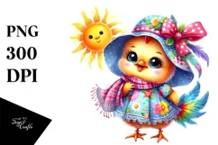 Smiling Baby Rooster with Sun PNG Product Image 1
