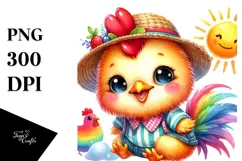 Smiling Baby Rooster with Sun PNG Product Image 1