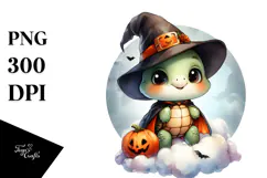 Cute Baby Turtle on Halloween Cloud PNG Product Image 1