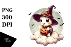 Cute Baby Parrot on Halloween Cloud PNG Product Image 1