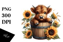 Cute Baby Highland Cow in Sunflower Field, Transparent PNG Product Image 3