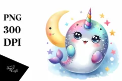 Colorful Narwhal Baby | Watercolor | Moon Product Image 3