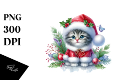 Christmas Cat in Watercolor, Transparent PNG Product Image 1