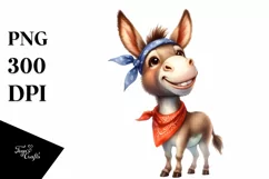 Funny Donkey Standing with Bandana | Watercolor Clipart Product Image 3