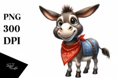 Funny Donkey Standing with Bandana | Watercolor Clipart Product Image 1