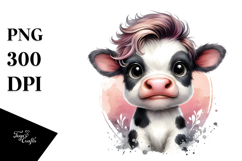 Funny Baby Cow with Cool Hair PNG Product Image 1
