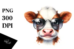 Funny Baby Cow with Sunglasses PNG Product Image 1