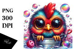Crazy-Eyed Baby Rooster with Bubble Bucket, Transparent PNG Product Image 1
