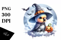 Cute Baby Parrot on Halloween Cloud PNG Product Image 1
