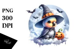 Cute Baby Parrot on Halloween Cloud PNG Product Image 1
