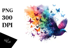 Colorful Bird Half Butterfly Silhouettes PNG Product Image 1