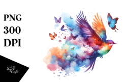Colorful Bird Half Butterfly Silhouettes PNG Product Image 1