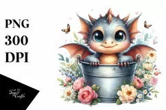 Cute Baby Dragon, Watercolor PNG Product Image 1