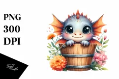 Cute Baby Dragon, Watercolor PNG Product Image 1