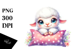 Smiling Baby Lamb Watercolor PNG Product Image 1