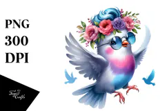 Jumping Dove with Floral Wreath PNG Product Image 1