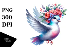 Jumping Dove with Floral Wreath PNG Product Image 1