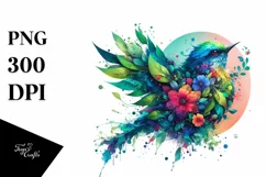 Vibrant Bird with Flowers, Watercolor PNG Product Image 3