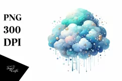 Colorful Cyan Watercolor Cloud | Clipart Product Image 1