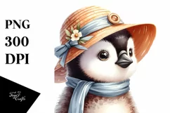 Funny Penguin Portrait in Sun Hat Clipart Product Image 3