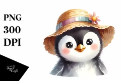 Funny Penguin Portrait in Sun Hat Clipart Product Image 3