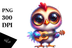 Cute Baby Rooster Playing Guitar PNG Product Image 1