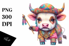 Colorful Cow in Volta Dancer's Outfit, PNG Product Image 3