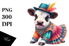 Colorful Cow in Volta Dancer&#039;s Outfit, PNG Product Image 3