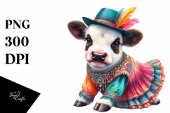 Colorful Cow in Volta Dancer's Outfit, PNG Product Image 3