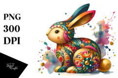 Colorful Bunny Wood PNG Product Image 1