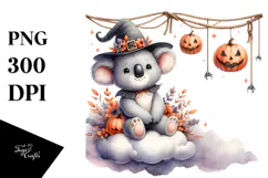 Koala Dressed for Halloween on Cloud, High-Res PNG Product Image 1